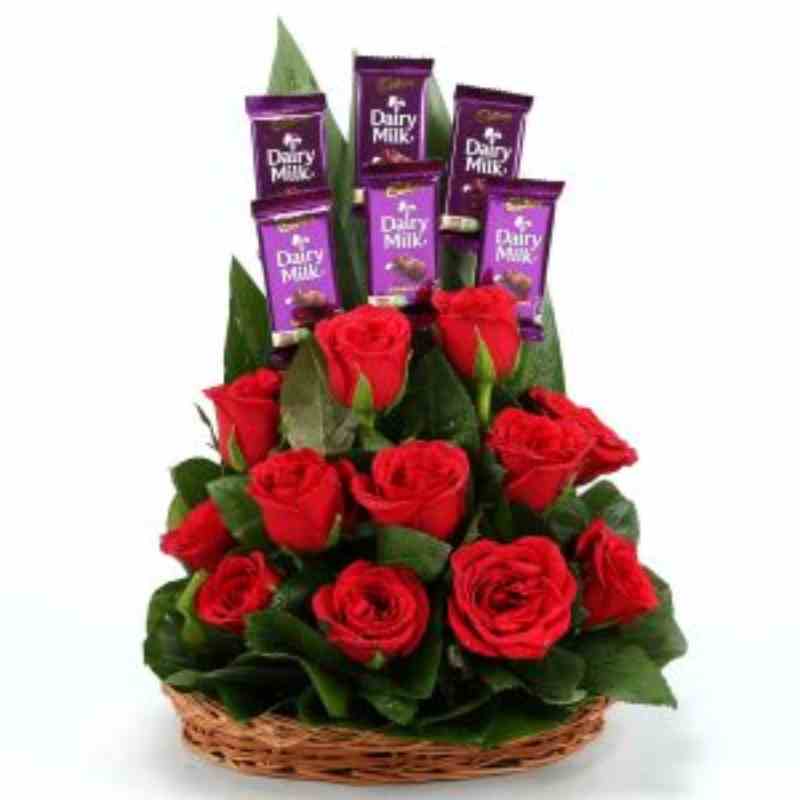 Flowers basket with chocolate